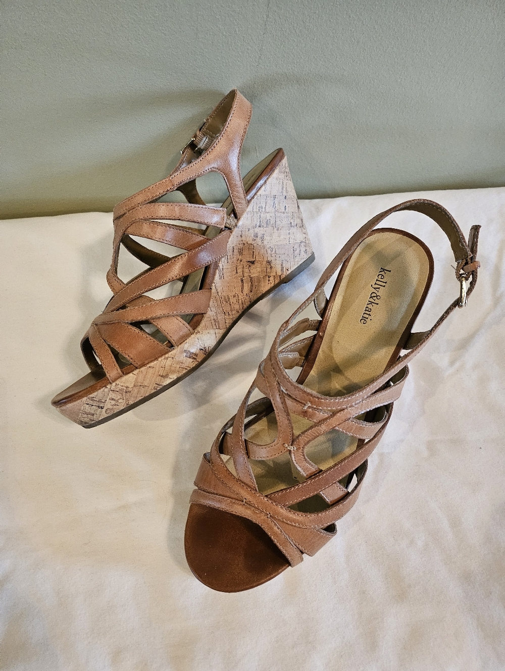 Kelly & Katie Tan Strappy Cork Wedge Sandals